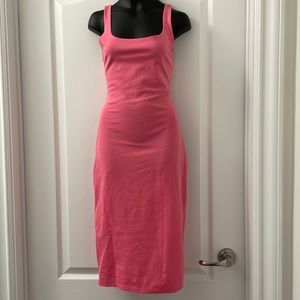 Zara body shape pink midi dress square neck back stitching with 7” dart Sz M